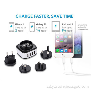 USB travel adapter USB wall charger 22.5w 5V/4.5A 4-port usb adapter universal plug adapter for mobile phones